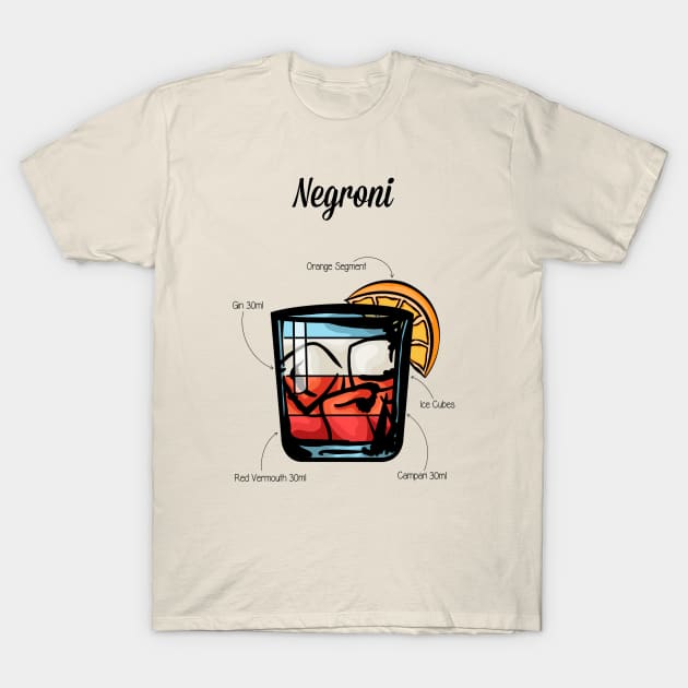 Negroni Cocktail Recipe T-Shirt by HuckleberryArts